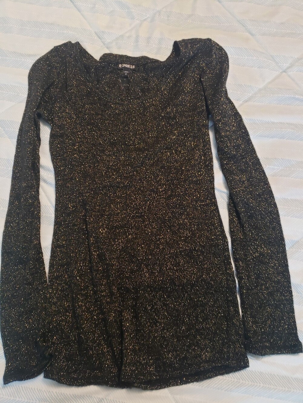 Express Black with Gold Thread Long-Sleeve Knit Top